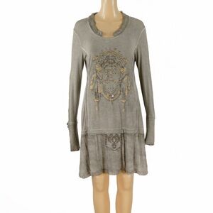 Vintage Y2K 2000s Elisa Cavaletti Grey Long Sleeve Ruffle Trim Dress